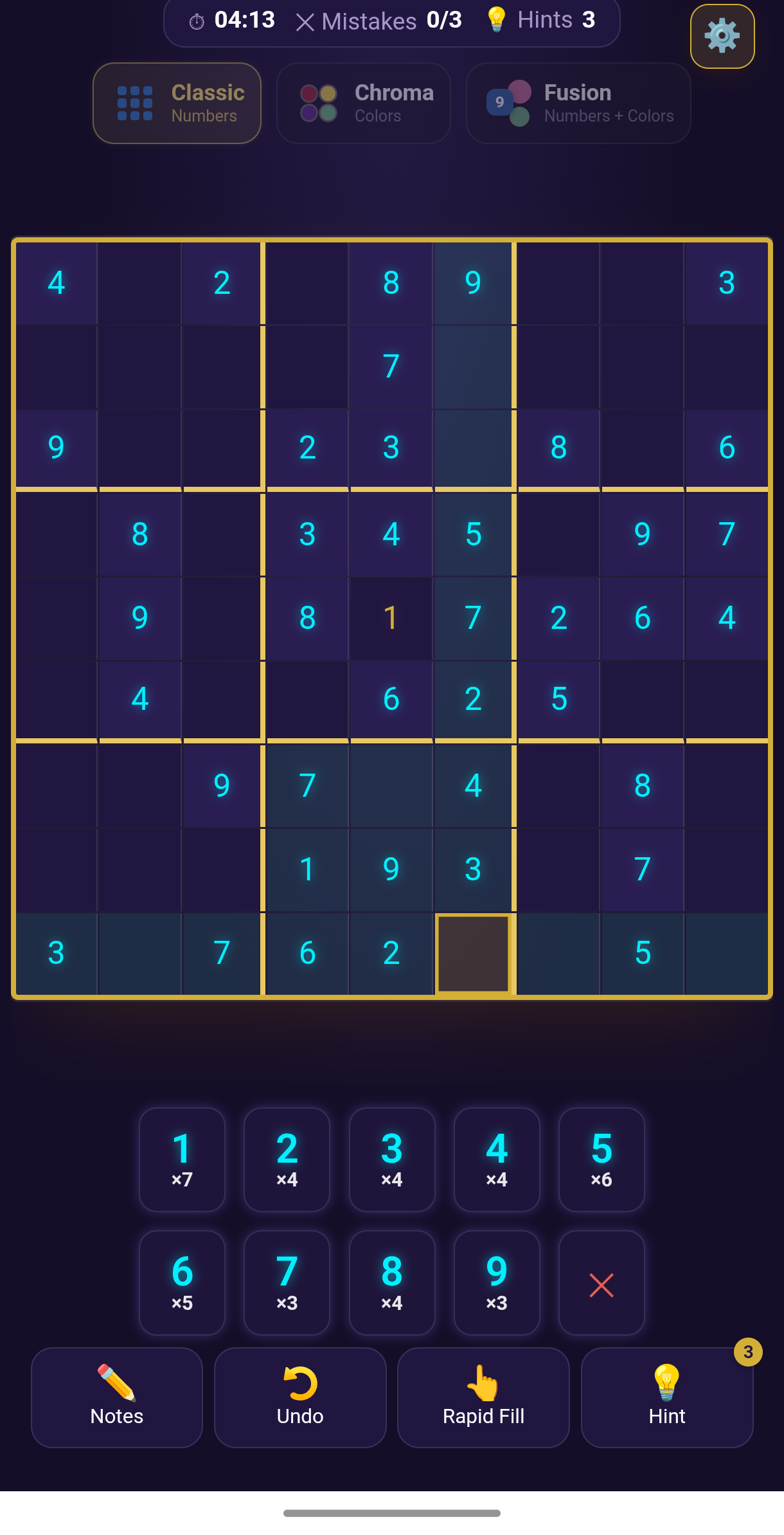Neo Sudoku Classic mode gameplay screenshot